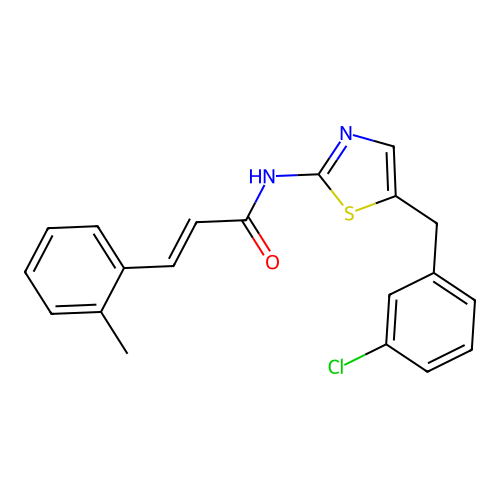 (2E)-N-[5-(3-chlorobenzyl)-1,3-thiazol-2-yl]-3-(2-methylphenyl)prop-2-enamide structure