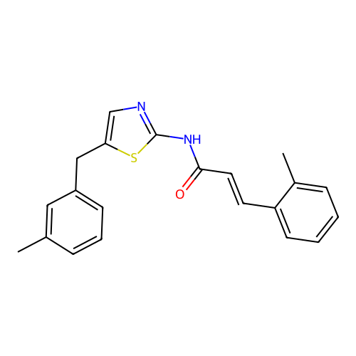 (2E)-N-[5-(3-methylbenzyl)-1,3-thiazol-2-yl]-3-(2-methylphenyl)prop-2-enamide structure