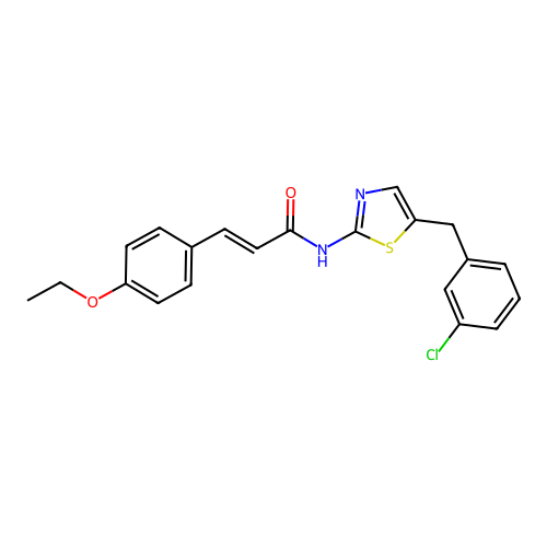 (2E)-N-[5-(3-chlorobenzyl)-1,3-thiazol-2-yl]-3-(4-ethoxyphenyl)-2-propenamide structure