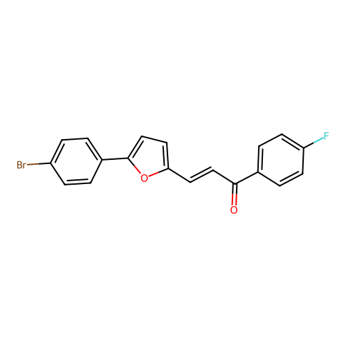 (E)-3-[5-(4-bromophenyl)furan-2-yl]-1-(4-fluorophenyl)prop-2-en-1-one structure