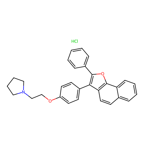 Pyrrolidine, 1-(2-(p-(2-phenylnaphtho(1,2-b)furan-1-yl)phenoxy)ethyl)-, hydrochloride structure