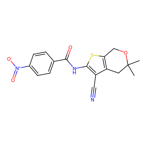 N-(3-cyano-5,5-dimethyl-4,7-dihydro-5H-thieno[2,3-c]pyran-2-yl)-4-nitrobenzamide structure