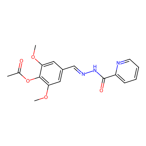 (E)-2,6-dimethoxy-4-((2-picolinoylhydrazono)methyl)phenyl acetate structure