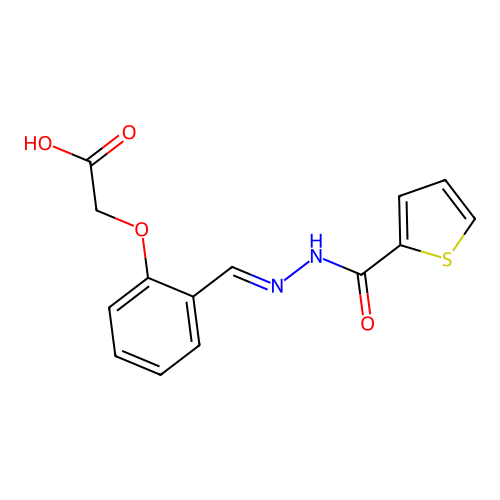 (2-{(E)-[2-(thiophen-2-ylcarbonyl)hydrazinylidene]methyl}phenoxy)acetic acid structure