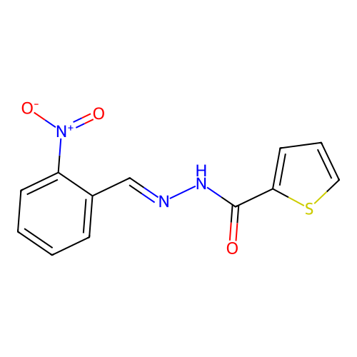 N-[(E)-(2-nitrophenyl)methylideneamino]thiophene-2-carboxamide structure