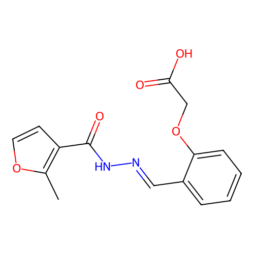 {2-[(E)-{2-[(2-methylfuran-3-yl)carbonyl]hydrazinylidene}methyl]phenoxy}acetic acid structure