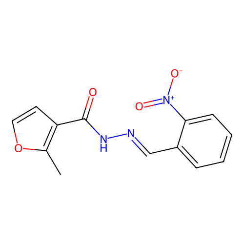 2-methyl-N-[(E)-(2-nitrophenyl)methylideneamino]furan-3-carboxamide structure