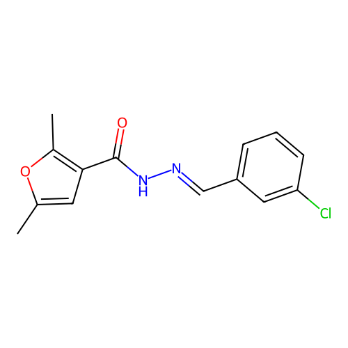 N'-[(E)-(3-chlorophenyl)methylidene]-2,5-dimethylfuran-3-carbohydrazide structure
