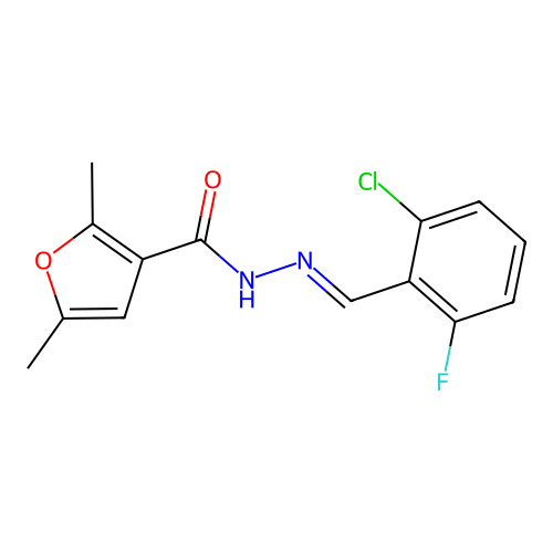 (E)-N'-(2-chloro-6-fluorobenzylidene)-2,5-dimethylfuran-3-carbohydrazide structure