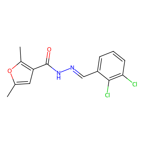 N'-[(E)-(2,3-dichlorophenyl)methylidene]-2,5-dimethylfuran-3-carbohydrazide structure