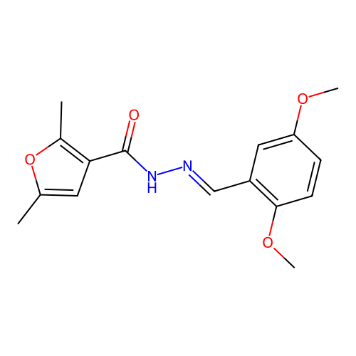 N-[(E)-(2,5-dimethoxyphenyl)methylideneamino]-2,5-dimethylfuran-3-carboxamide structure