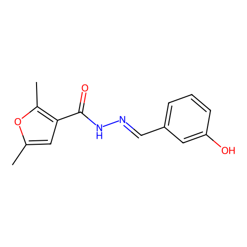 N'-[(E)-(3-hydroxyphenyl)methylidene]-2,5-dimethylfuran-3-carbohydrazide structure