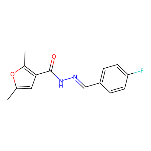 N'-[(E)-(4-fluorophenyl)methylidene]-2,5-dimethylfuran-3-carbohydrazide structure
