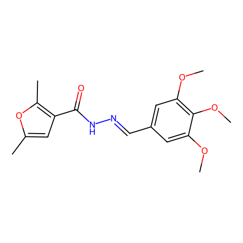 2,5-dimethyl-N-[(E)-(3,4,5-trimethoxyphenyl)methylideneamino]furan-3-carboxamide structure