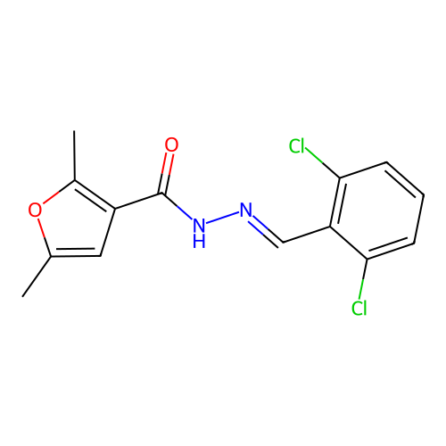 N'-[(E)-(2,6-dichlorophenyl)methylidene]-2,5-dimethylfuran-3-carbohydrazide structure