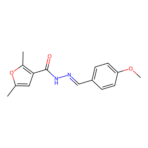 (E)-N'-(4-methoxybenzylidene)-2,5-dimethylfuran-3-carbohydrazide structure