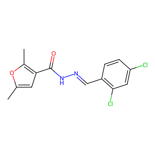 (E)-N'-(2,4-dichlorobenzylidene)-2,5-dimethylfuran-3-carbohydrazide structure