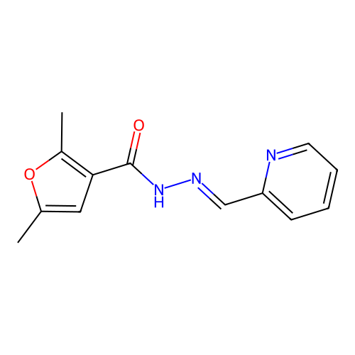 2,5-dimethyl-N'-[(E)-pyridin-2-ylmethylidene]furan-3-carbohydrazide structure