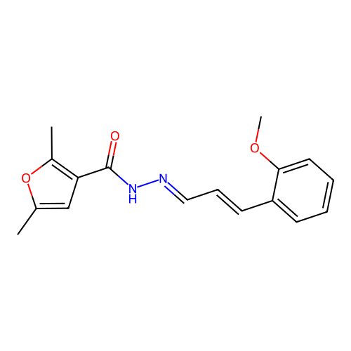 (E)-N'-((E)-3-(2-methoxyphenyl)allylidene)-2,5-dimethylfuran-3-carbohydrazide structure