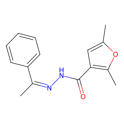 (Z)-2,5-dimethyl-N'-(1-phenylethylidene)furan-3-carbohydrazide structure
