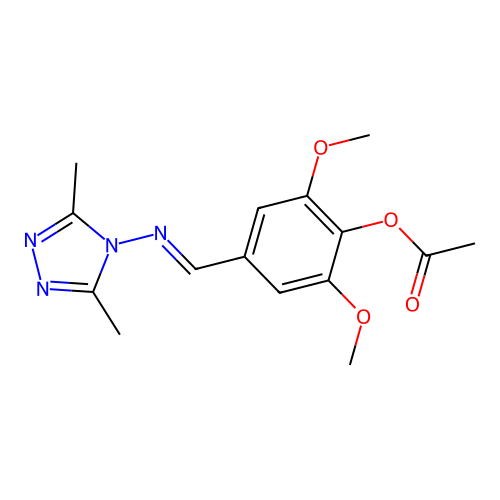 [4-[(E)-(3,5-dimethyl-1,2,4-triazol-4-yl)iminomethyl]-2,6-dimethoxyphenyl] acetate structure