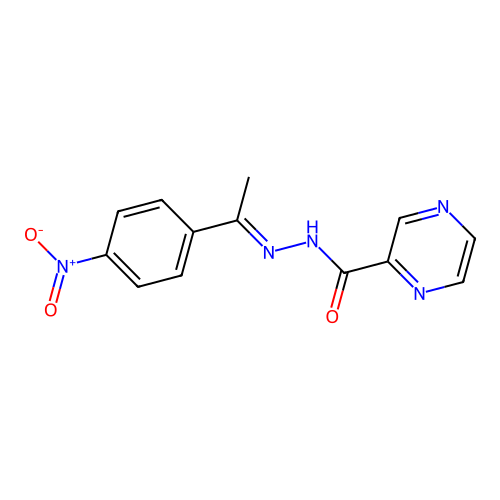 N'-[(1E)-1-(4-nitrophenyl)ethylidene]pyrazine-2-carbohydrazide structure