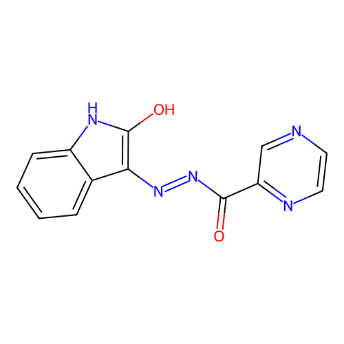 N'-[(3Z)-2-oxo-1,2-dihydro-3H-indol-3-ylidene]pyrazine-2-carbohydrazide structure