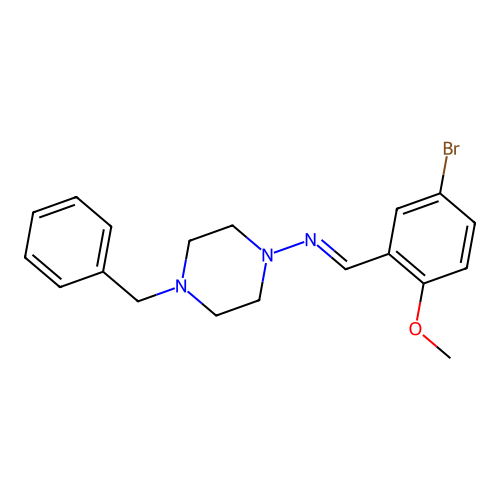 4-benzyl-N-(5-bromo-2-methoxybenzylidene)piperazin-1-amine structure