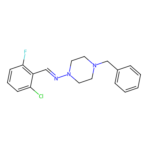 N-(4-benzylpiperazin-1-yl)-1-(2-chloro-6-fluorophenyl)methanimine structure