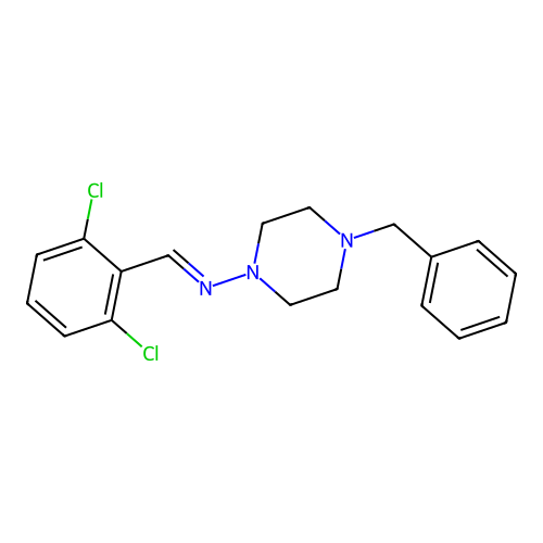 (E)-N-(4-benzylpiperazin-1-yl)-1-(2,6-dichlorophenyl)methanimine structure