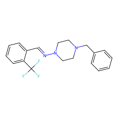 N-(4-benzylpiperazin-1-yl)-1-[2-(trifluoromethyl)phenyl]methanimine structure