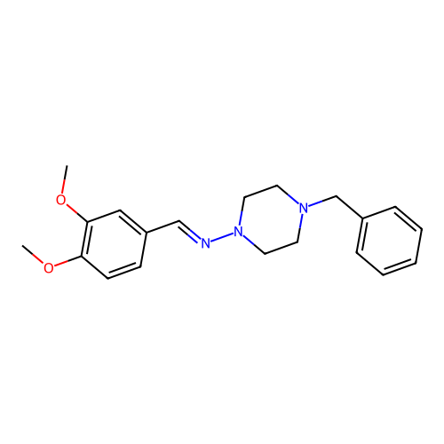 (E)-4-benzyl-N-(3,4-dimethoxybenzylidene)piperazin-1-amine structure