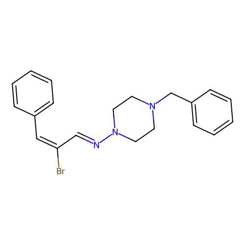 (E)-4-benzyl-N-((E)-2-bromo-3-phenylallylidene)piperazin-1-amine structure