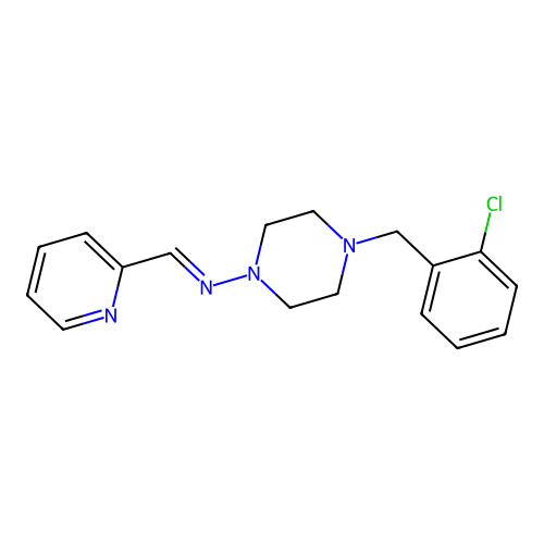 4-(2-chlorobenzyl)-N-(2-pyridinylmethylene)-1-piperazinamine structure