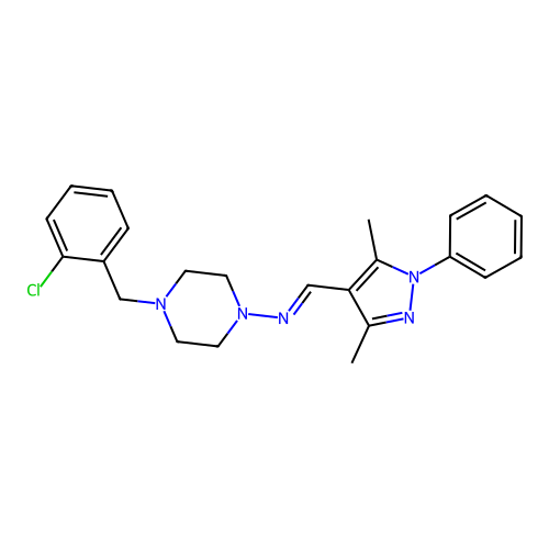 4-(2-chlorobenzyl)-N-[(3,5-dimethyl-1-phenyl-1H-pyrazol-4-yl)methylene]-1-piperazinamine structure