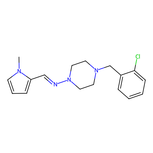 (E)-N-[4-[(2-chlorophenyl)methyl]piperazin-1-yl]-1-(1-methylpyrrol-2-yl)methanimine structure