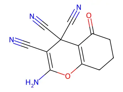 2-amino-5-oxo-5,6,7,8-tetrahydro-4H-chromene-3,4,4-tricarbonitrile structure