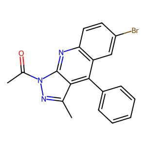 1-(6-bromo-3-methyl-4-phenyl-1H-pyrazolo[3,4-b]quinolin-1-yl)ethanone structure