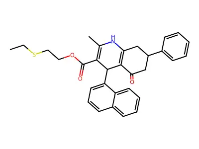 2-(ethylsulfanyl)ethyl 2-methyl-4-(naphthalen-1-yl)-5-oxo-7-phenyl-1,4,5,6,7,8-hexahydroquinoline-3-carboxylate structure