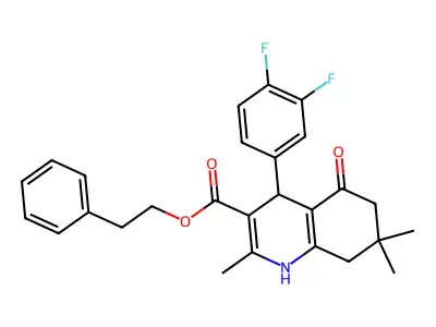 2-phenylethyl 4-(3,4-difluorophenyl)-2,7,7-trimethyl-5-oxo-1,4,5,6,7,8-hexahydroquinoline-3-carboxylate structure