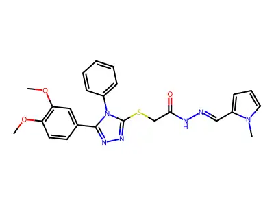 (Z)-2-((5-(3,4-dimethoxyphenyl)-4-phenyl-4H-1,2,4-triazol-3-yl)thio)-N'-((1-methyl-1H-pyrrol-2-yl)methylene)acetohydrazide structure