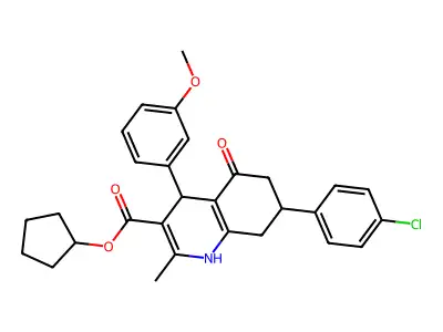 cyclopentyl 7-(4-chlorophenyl)-4-(3-methoxyphenyl)-2-methyl-5-oxo-1,4,5,6,7,8-hexahydroquinoline-3-carboxylate structure