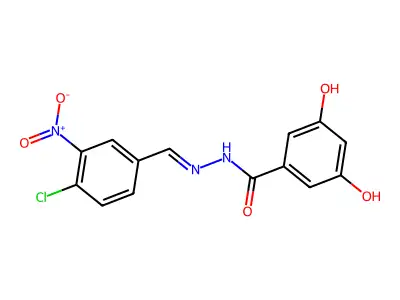 N-[(E)-(4-chloro-3-nitrophenyl)methylideneamino]-3,5-dihydroxybenzamide structure