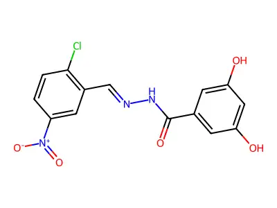N-[(E)-(2-chloro-5-nitrophenyl)methylideneamino]-3,5-dihydroxybenzamide structure