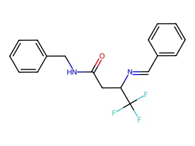 N-benzyl-3-(benzylideneamino)-4,4,4-trifluorobutanamide structure