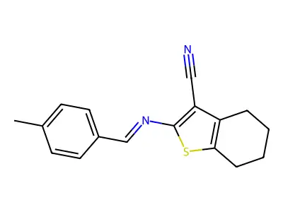 2-[(4-methylbenzylidene)amino]-4,5,6,7-tetrahydro-1-benzothiophene-3-carbonitrile structure