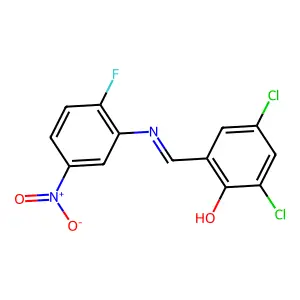 Phenol, 2,4-dichloro-6-(2-fluoro-5-nitrophenyliminomethyl)- structure