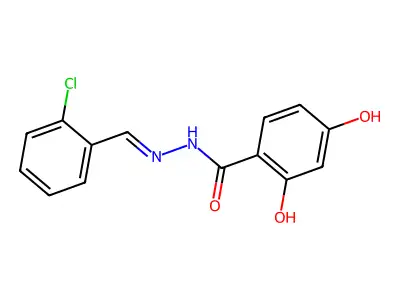 N-[(2-chlorophenyl)methylideneamino]-2,4-dihydroxybenzamide structure