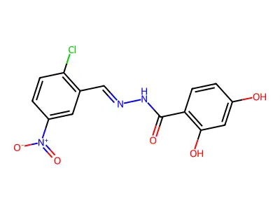 N-[(2-chloro-5-nitrophenyl)methylideneamino]-2,4-dihydroxybenzamide structure