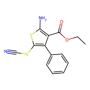 Ethyl 2-amino-5-(cyanosulfanyl)-4-phenylthiophene-3-carboxylate structure